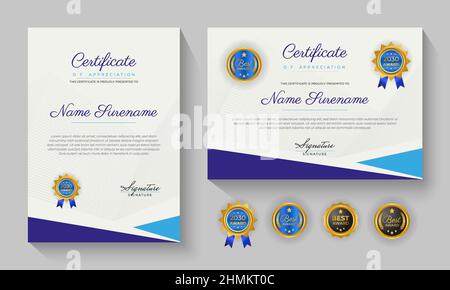 modern blue certificate of achievement or certification of appreciation template design Stock Vector
