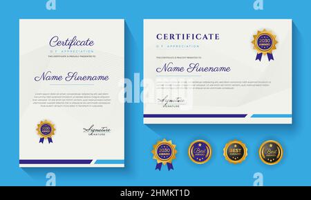 modern blue certificate of achievement or certification of appreciation template design Stock Vector
