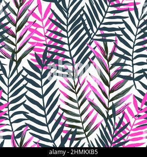Seamless pattern with modern neon palm tropical leaves and plants for design and textile. Stock Vector