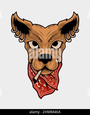 Illustration dog head gangster style on white background Stock Vector