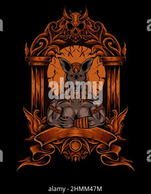 illustration anubis god with vintage ornament Stock Vector