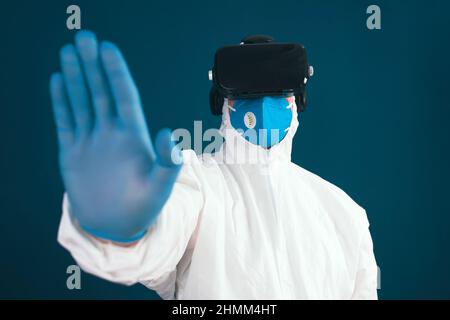 VR medicine. Doctor using virtual reality headset for medical purposes. Stock Photo