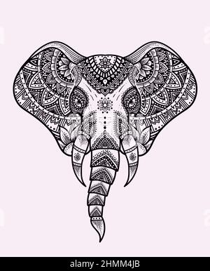 illustration elephant head mandala ornament style Stock Vector