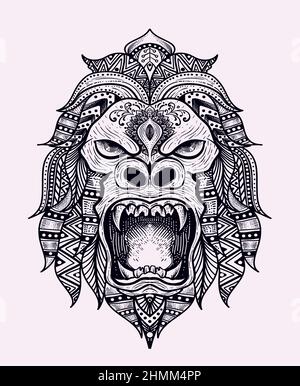 illustration gorilla head mandala ornament style Stock Vector