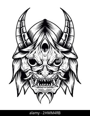illustration oni mask on white background Stock Vector