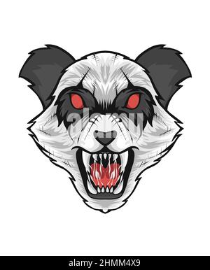 illustration panda head angry face on white background Stock Vector