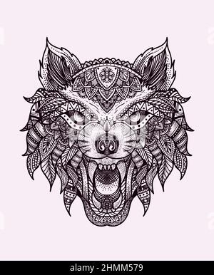 illustration wolf head mandala ornament style Stock Vector