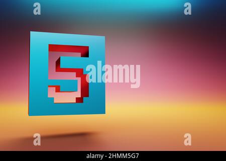 Pixel number 5. Beautiful Blue Five icons symbol on multicolor bright background. 3d rendering illustration. Background pattern for design. Stock Photo