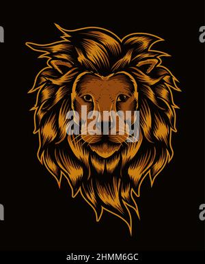 illustration lion head on black background Stock Photo