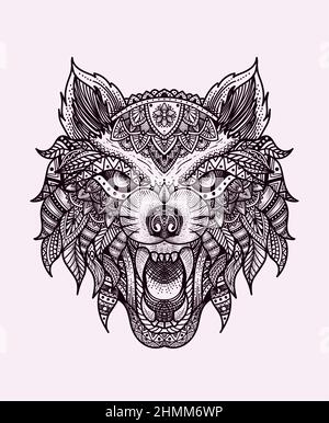 illustration wolf head mandala ornament style Stock Photo