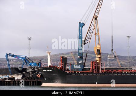 Coal and other resources are imported to Northern Ireland via Belfast Harbour. Stock Photo