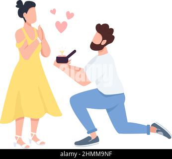 Marriage proposal semi flat color vector characters Stock Vector