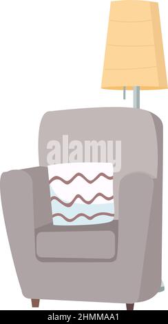 Comfortable armchair and floor lamp semi flat color vector object Stock Vector