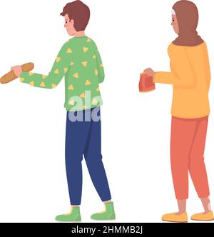 People holding food semi flat color vector character set Stock Vector