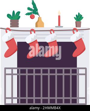 Decorated fireplace semi flat color vector object Stock Vector
