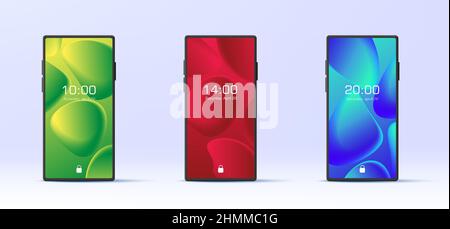 Mobile smartphone screen application display with abstract gradient fluid shapes. Fictional UI of locked safe screen modern wallpaper Stock Vector