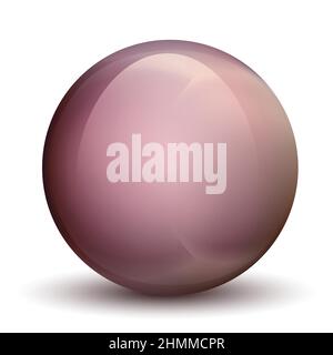 Glass pink ball or precious pearl. Glossy realistic ball, 3D abstract vector illustration highlighted on a white background. Big metal bubble with Stock Vector