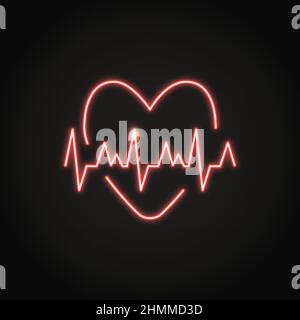 Neon heart rhythm ekg red color vector illustration flat style image ...