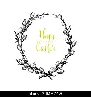 Happy Easter minimalistic card template with abstract Easter egg made from several ovals and color circle dots. Minimalistic Easter vector card templa Stock Vector