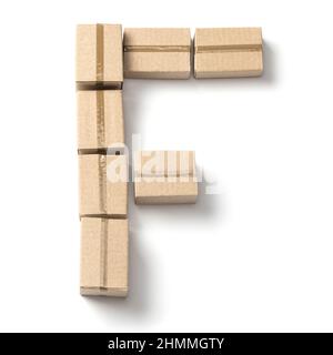 Letter F. Alphabet from cardboard boxes for delivery isolated on white background. Stock Photo