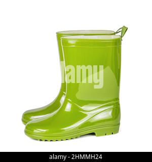 Green rubber boots isolated on white background. Stock Photo