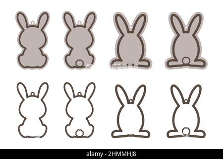 Adorable Easter bunny basket name tags. Laser wood cutting template. Layered paper decoration. Print, cut out, glue. Egg hunt for children template la Stock Vector