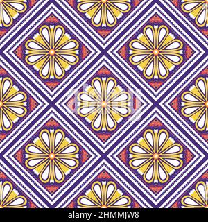 Yellow, White, Orange on Violet. Geometric ethnic oriental pattern traditional Design for background,carpet,wallpaper,clothing,wrapping,Batik,fabric, Stock Photo