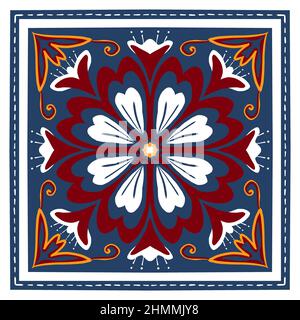 Red, Yellow, White on Navy Blue Scarf Shawl. Geometric ethnic oriental pattern traditional Design for background,carpet,wallpaper,clothing,wrapping,Ba Stock Photo