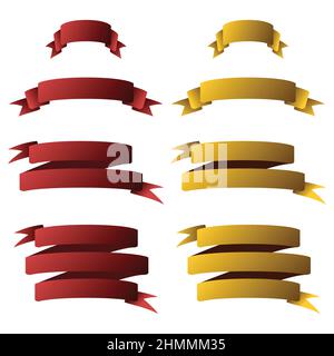Red and Gold Ribbon Banner Set. Vector Illustration. Stock Vector