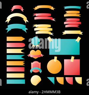 Red, Yellow, Blue Green Pastel Banner Set. Colorful Ribbon Collection. Vector Illustration. Stock Vector