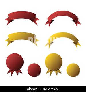 Red and Gold Ribbon Banner Set. Vector Illustration. Stock Vector