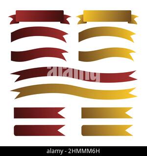Red and Gold Ribbon Banner Set. Vector Illustration. Stock Vector