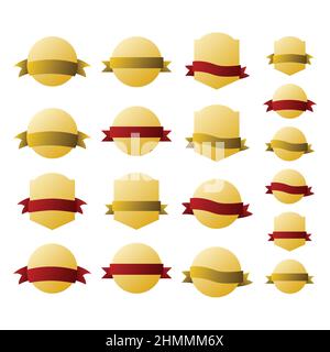 Red and Gold Circle Banner Set. Vector Illustration. Stock Vector
