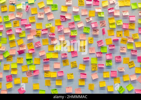 Several memo post notes on a blackboard. Reminder Stock Photo