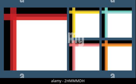 Colorful Ribbon Stripe Template Banner Set. Red, Blue Yellow, Pink, Orange Square Background. Vector Illustration. Stock Vector