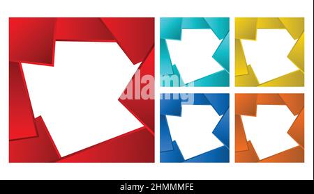 Colorful Paper Gradient Template Banner Set. Red, Blue, Yellow, Purple, Green Square Background. Vector Illustration. Stock Vector