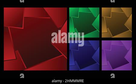 Colorful Paper Gradient Template Banner Set. Red, Blue, Yellow, Purple, Green Square Background. Vector Illustration. Stock Vector