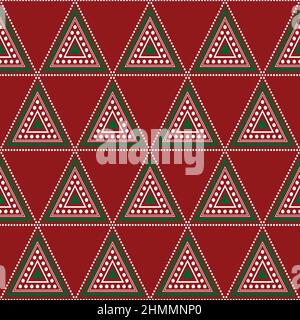 Christmas Green Tree Aztec on Red Background. Vector Illustration Stock Vector
