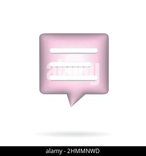 Pink Speech, dialogue bubble, communication, - realistic icon. 3d vector. Stock Vector