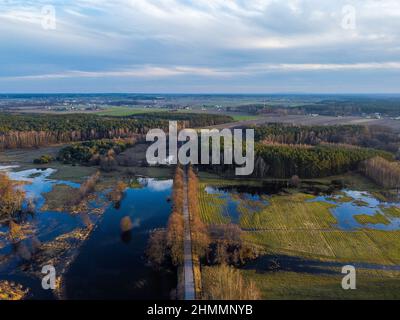 Floods and inundations during spring thaws from a small river. Stock Photo