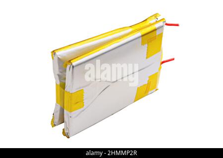 swollen double Li-ion battery pack isolated on white background Stock Photo