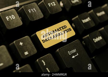 Hand writing sign Automated Data Analysis. Internet Concept Artificial intelligence and deep learning technology Downloading Documents Concept Stock Photo