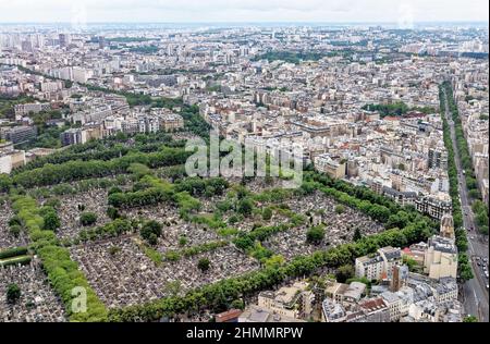 View over Pere - Lachaise Cemetery Paris from the observation deck at the top of the Tour Montparnasse, Paris, France. 11th of June 2016 Stock Photo