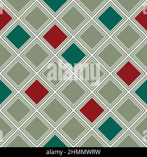 Christmas Abstract Green Red Background Diamond Seamless. Vector Illustration. Stock Vector