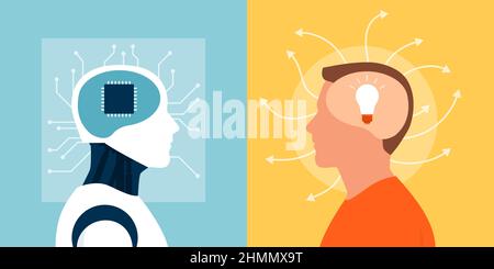 Machine vs human: difference between a robot and a man Stock Vector