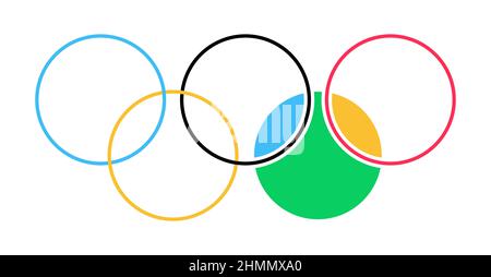 Kiev, Ukraine - 04 February 2022. Colored rings abstract vector illustration isolated on white background. Stock Vector