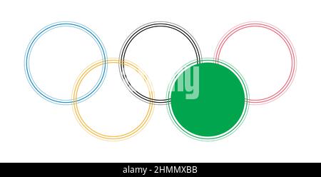 Kiev, Ukraine - 04 February 2022. Colored rings abstract vector illustration isolated on white background. Stock Vector