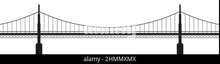 Big cable-stayed bridge silhouette. Vector illustration isolated on white. Stock Vector