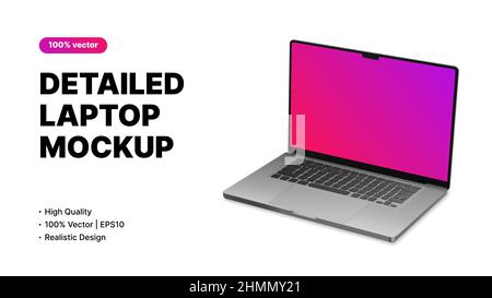 Detailed Notebook Mockup. Simple White Manner with Realistic Laptop Template. Vector illustration Stock Vector