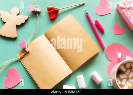 blank notepad with place for text on valentines background concept valentine's day Stock Photo